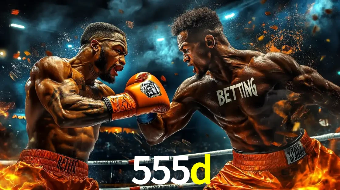 Dois boxeadores em uma luta intensa e explosiva, representando a adrenalina e as oportunidades de apostas em esportes de combate disponíveis na plataforma 555d.