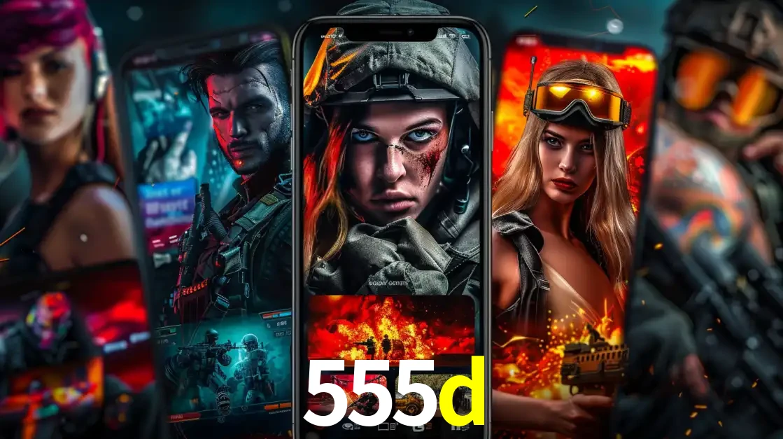 Montagem de telas de celular mostrando diversos personagens, masculinos e femininos, de um jogo de tiro, ilustrando a diversidade de equipes de e-sports para apostar no 555d.