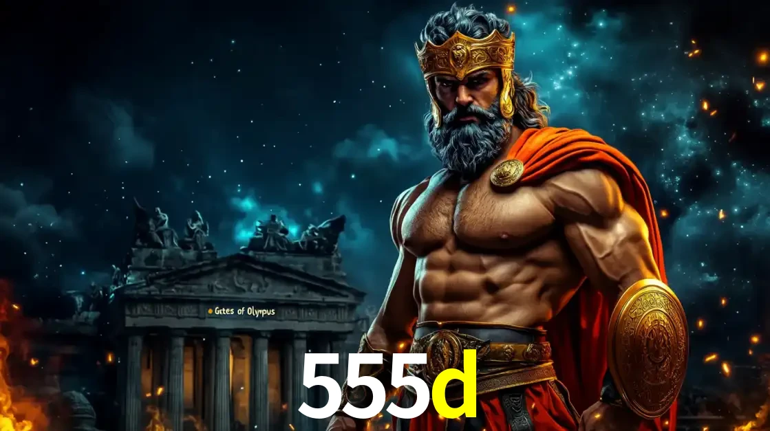 O poderoso Zeus do jogo de slot Gates of Olympus em frente ao seu templo, pronto para lançar multiplicadores divinos e prêmios épicos no cassino online 555d.