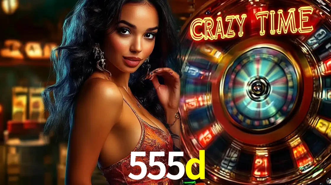 Mulher elegante ao lado da vibrante roda da fortuna do jogo de cassino ao vivo Crazy Time, um dos game shows mais populares e cheios de prêmios do 555d.